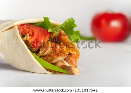Tasty shawarma sandwich isolated on white background