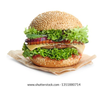 Tasty burger on white background