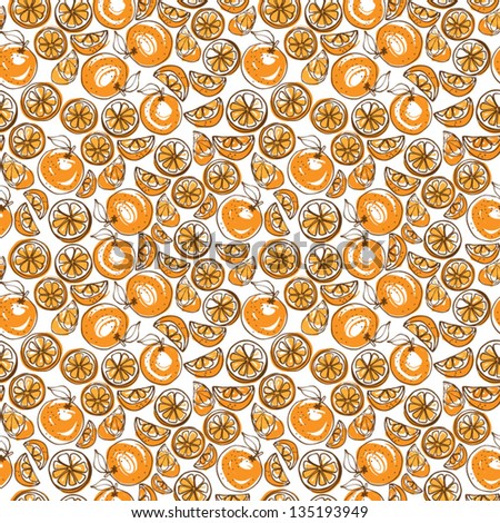 Seamless pattern of whole & sliced oranges