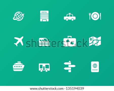 Travel icons on green background. Vector illustration.