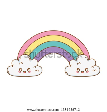 clouds and rainbow kawaii characters