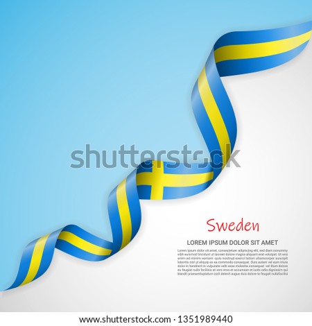 Vector banner in white and blue colors and waving ribbon with flag of Sweden. Template for poster design, brochures, printed materials, logos, independence day. National flags
