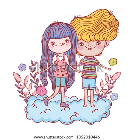 little kids couple in the cloud characters