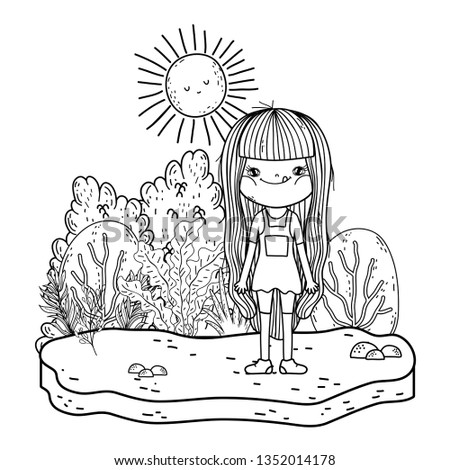 little girl with sun kawaii characters