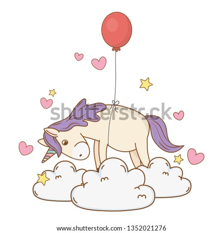 cute fairytale unicorn with balloon helium