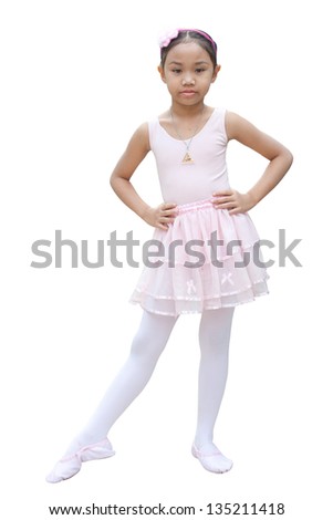 Asian children girl ballet dancer isolated on white background.. Clipping path in the image.