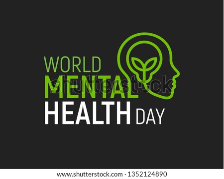 Mental health Modern vector logo. World health day, Flat human head icon with lamp and leaf inside. Template for the design of a logo, flyer or presentation. Vector illustration.