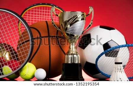 Award winning and championship concept, trophy cup on sport background