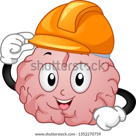 Illustration of a Brain Mascot Wearing Yellow Construction Hard Hat