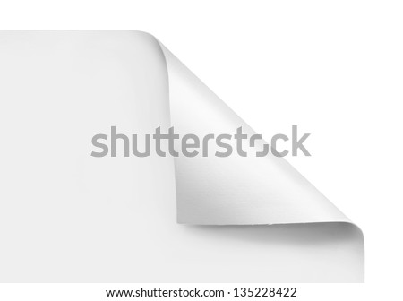 curled corners of white sheet paper isolated