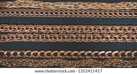 Gold chain for fashionable prints on a dark background, the trend of the 80s, 90s long banner