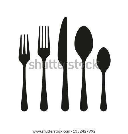 Cutlery silhouettes. Spoon, knife, forks. Ready to use vector elements Royalty-Free Stock Photo #1352427992