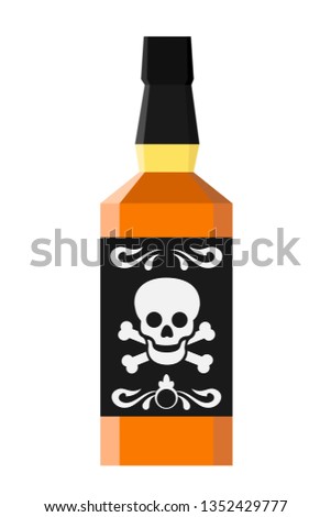 Death because of alcohol overdose and poisoning - dangerous beverage and drink. Consumption of whiskey and rum as hazardous and risky activity. Vector illustration.