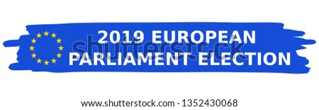 2019 European Parliament Election, blue brush stroke, EU flag, stars, banner