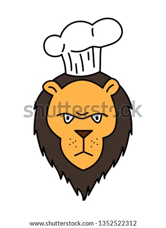 Lion color logo template vector icon - Vektorgrafik. Chef cook lion illustration with evil face expression