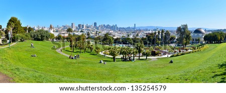 Panorama of Dolores Park, with Downtown San Francisco in Background Royalty-Free Stock Photo #135254579