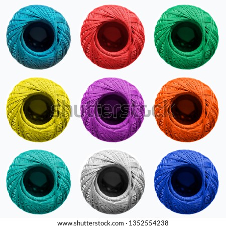 Skeins for knitting in different colors. Background for atelier, sewing studios, hardware stores.