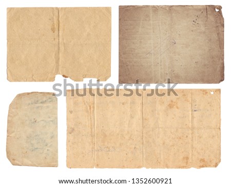 Set of various Old paper with scratches and stains texture isolated on white
