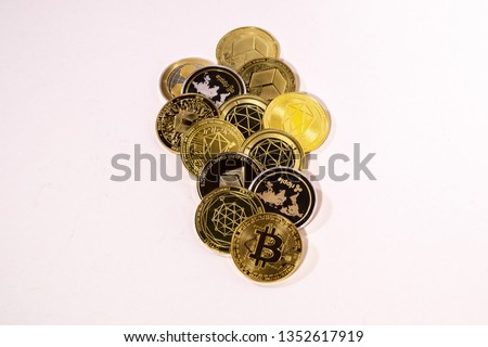 Cryptocurrency called Bitcoin. Shiny gold color coin.