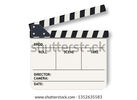 White film clapperboard slate. Realistic illustration isolated on white background