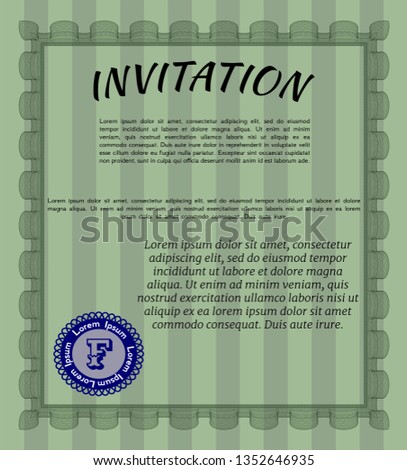 Green Invitation. Printer friendly. Beauty design. Detailed. 