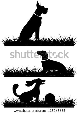 Dogs in grass silhouettes collection. EPS 8 vector, grouped for easy editing. No open shapes or paths.