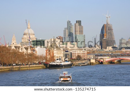 Skyline of City of London seen from Waterloo Bridge
