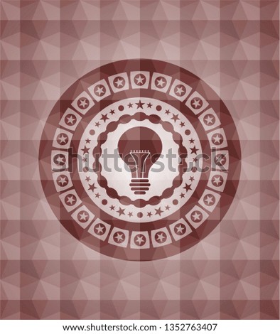 light bulb icon inside red geometric pattern emblem. Seamless.