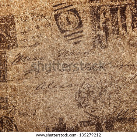 The vignetting, textured background of postcard