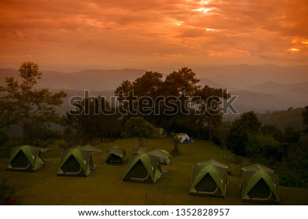 Beautiful mountain landscape. Camping on mountain.select focus. 