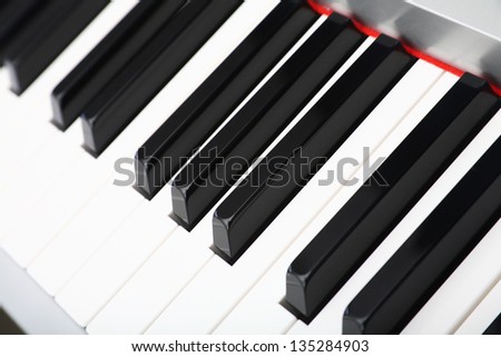 Selective focus of a piano keyboard closeup