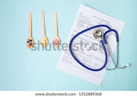 Patient medical history on a clipboard with stethoscope. Blank form waiting to be filled and reviewed examined by nurse, clinical assistant. Medicine concept.