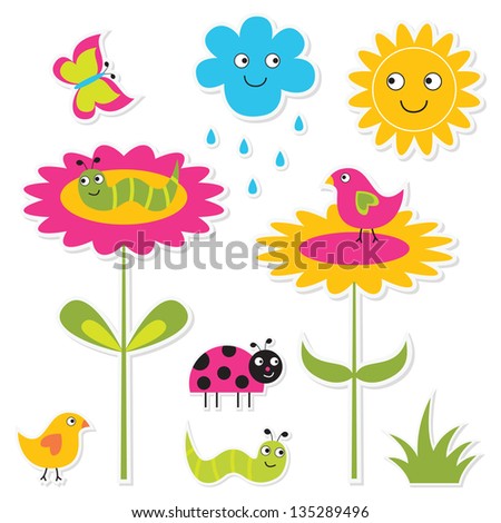 Nature stickers vector set