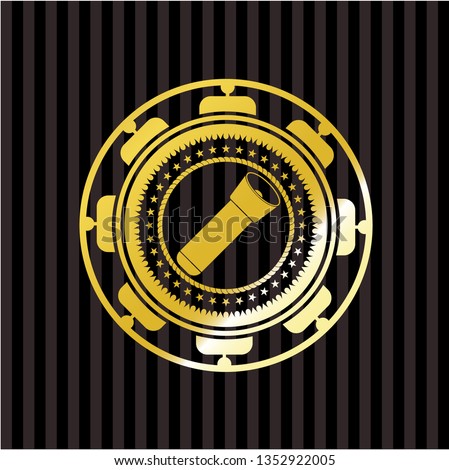 flashlight icon inside golden emblem