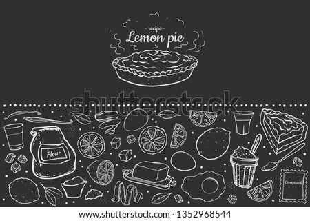 fresh sweet lemon pie isolated on black chalk board recipe for cafe menu price tag
