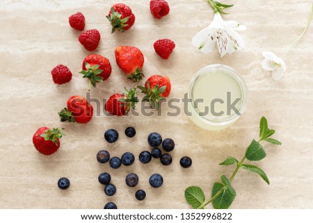 Strawberry, blueberry, raspberry and mint