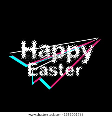 happy easter, banner or background with glitch or retro style.