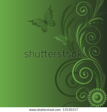 Background with green swirls and  butterfly