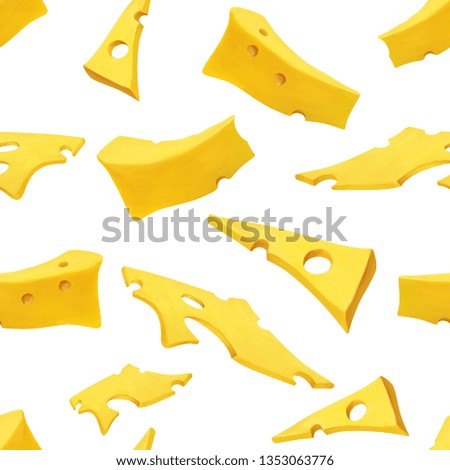 Bright sliced ​​pieces of cheese seamless pattern. Colorful backdrop, wrapping design, scrapbooking graphics white isolated