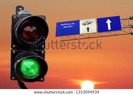 European Union border, Customs. Road sign - Nothing to declare, on white background. Brexit. Illustrative.