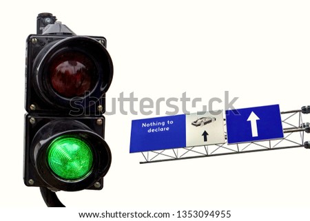 European Union border, Customs. Road sign - Nothing to declare, on white background. 