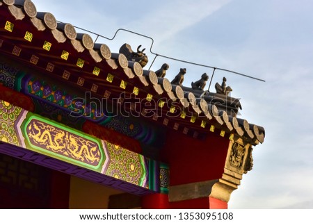 Close-up of Ancient Chinese Architectural Temples 