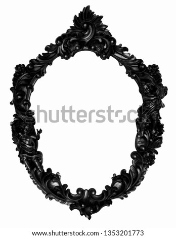 Dark Oval Frame with Angels isolated on white, clipping path included