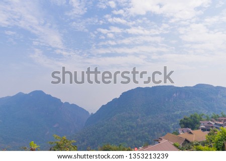 Beautiful view of mountain on blue sky natural background at Doi Pha Hee Village Mae Sai Chiang Rai Northern of Thailand.