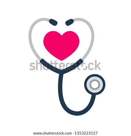 Simple stethoscope icon with heart shape. Health and medicine symbol, Isolated vector illustration. Royalty-Free Stock Photo #1353223127