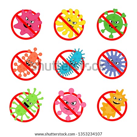 set of antibacterial sign. no bacteria icon Isolated on white background. vector Illustration.