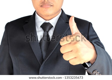 businessman with thumb up on white background.