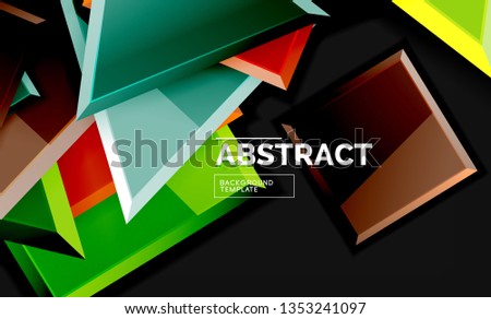 Glossy mosaic style geometric shapes - squares and triangles on black. Vector illustration