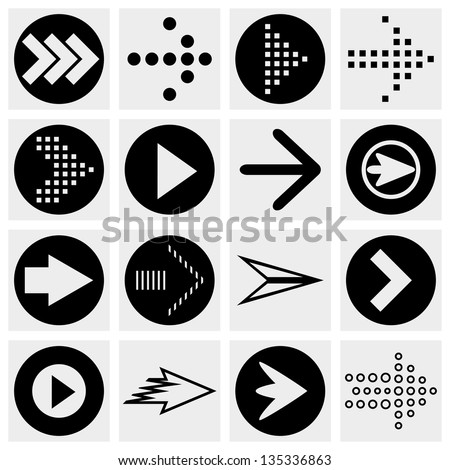 Arrow sign vector icon set. Simple circle shape internet button on gray background.