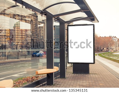 Billboard, banner, empty, white at a bus stop Royalty-Free Stock Photo #135345131